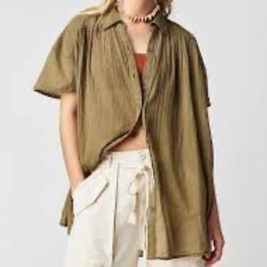 Free People We the Free Float Away Serpant Green Cotton Tunic Shirt Sz XL